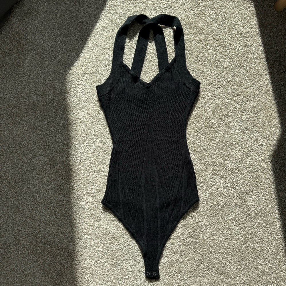 Abercombie & fitched Black ribbed bodysuit with criss-cross straps